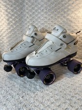 Rock Skates GT-50 Roller Skates White with Purple Sure Grip Zoom wheels size 7