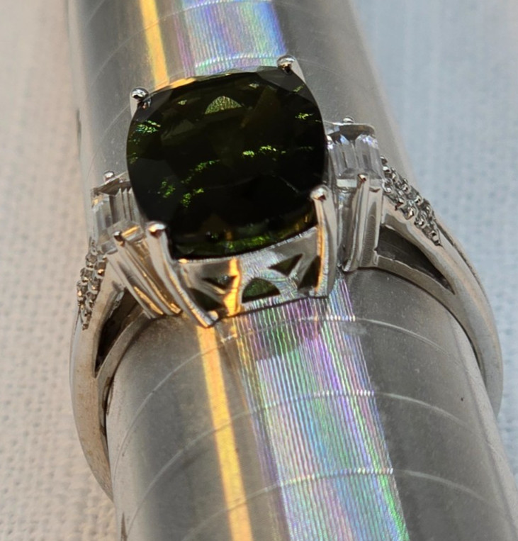 Large Rectangle Moldavite Ring w/Accent Stones ~~… - image 16