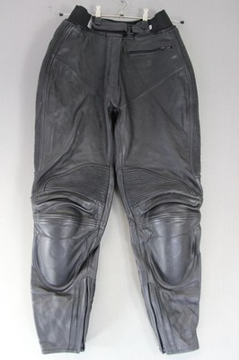 IXS BLACK LEATHER BIKER TROUSERS WITH CE ARMOUR WAIST 28 INCH/INSIDE LEG 29 INCH