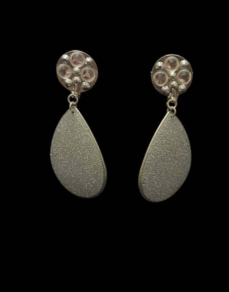 Silver-Tone Rhinestone Teardrop  Clip On Earrings
