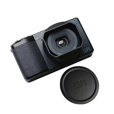 Quadratische Gegenlichtblende aus Metall für Ricoh GR4 Kamera mit Objektivdeckel