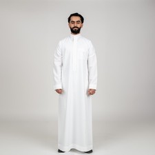 Men s Saudi Thobe Al Aseel White Premium Polyester Comfortable Classic Thawb
