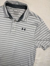 Under Armour The Playoff Polo Shirt Men's Small Gray White Striped Golf