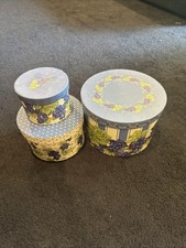 Set Of Three Nesting Hat Boxes Blue, Cream, And Grape Themed