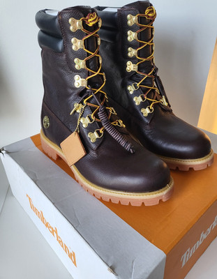 Timberland Super Boot Esspresso  Brown Leather Gold Emblem Men's Boots Size 11