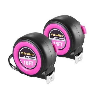 VALUEMAX 2-Pack Pink Tape Measure 16FT Imperial Markings 1/8 1/32 & Self-Locking