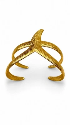 Bracelet Manchette Jonc Femme Doré Étoile de Mer Ajustable Jonc Bohème Chic Neuf - Photo 1/4