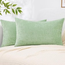 Chenille Spring Throw Pillow Covers 12x20 20" x 12" Pack of 2 Sage Green