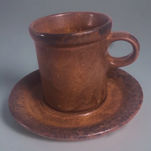 McCOY CANYON MESA 1412 Cup/ Mug & Saucer Brown/w Black Trim 1970's