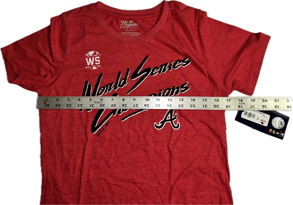 Camiseta roja campeona de la Serie Mundial Atlanta Braves para mujer talla L Majestic Threads 21’ Foto 4 de 4