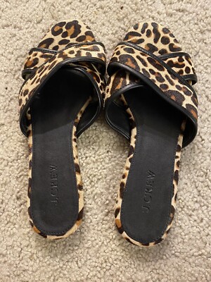 J.Crew Cyprus Calf Hair Slides Leopard Flats Sandals Size 7.5