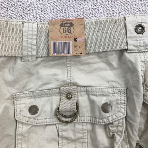 Y2K Cargo Shorts Mens 38 Beige Cyber Grunge Rave Straps Skater Route 66 NEW - Picture 13 of 18