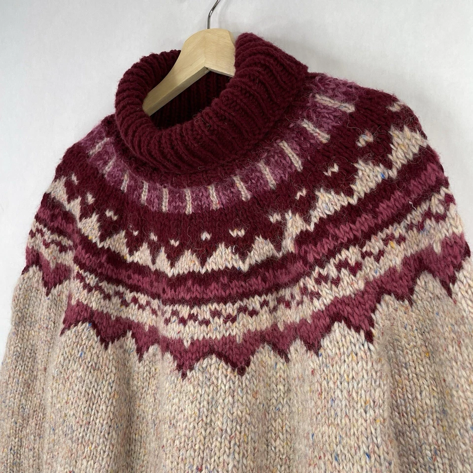 Suéter de esquí de cuello falso nórdico Fair Isle de lana hecho a mano rojo/marrón de colección años 80 talla grande Foto 2 de 4