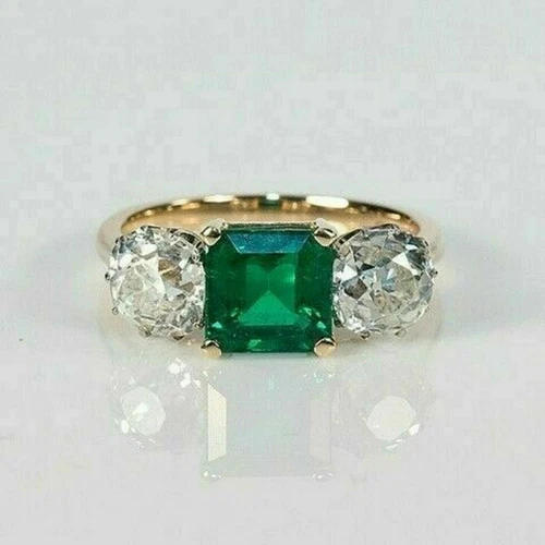 Art Deco 3.20 Ct Lab Created Diamond Vintage Engagement Ring 14K Yellow Gold FN
