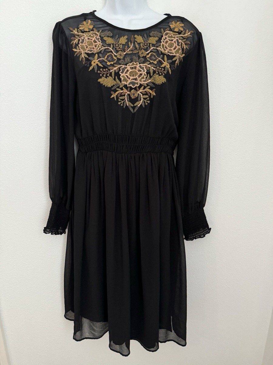 Zara Black Chiffon Floral Embroidered Dress Size Medium Sheer Long Sleeves EUC | eBay Zara Black Chiffon Floral Embroidered Dress Size Medium Sheer Long Sleeves EUC | eBay