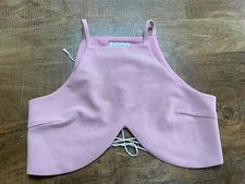 Ladies Pink Scalloped  Lace Back Crop Top Size 10