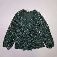 Yumi Womens Blouse Green UK 10 Long Sleeves Rayon Shirt Wrap Top