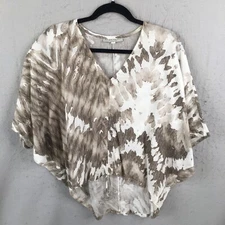 Bryn Walker Top Womens Small Brown White Abstract Hi Lo Oversized Artsy Beachy