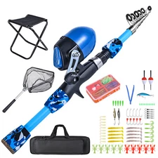 Kids 1.8m Telescopic Fishing Rod And Spincast Reel Combo With Storage Bag B7U1