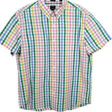J. Crew Button Up Shirt Men's Sz XL Slim Fit Short Sleeve Preppy Plaid Colorful