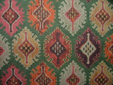 Sorrel Green Ikat Kilim 100% Cotton Curtain Upholstery Cushion Bag Making Fabric
