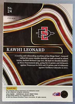 2022-23 Panini Chronicles Draft Picks - Select Kawhi Leonard #24