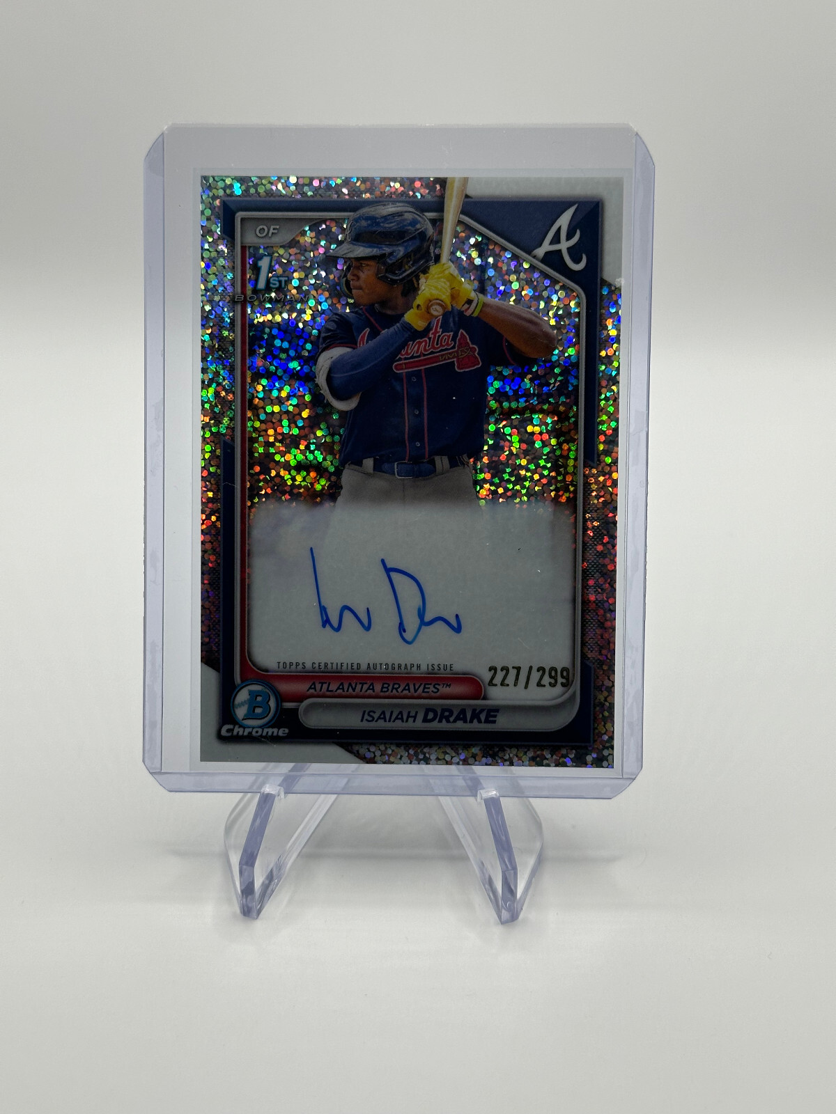 2024 Bowman Chrome Isaiah Drake Speckle Refractor 1st Prospect Auto /299
