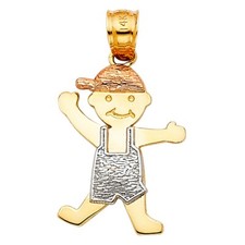 14K 3 Color Gold Boy Pendant Necklace