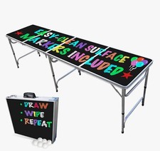 PARTYPONG 8-Foot Black Dry Erase Beer Pong Table w/Erasable Markers Pong Ba...