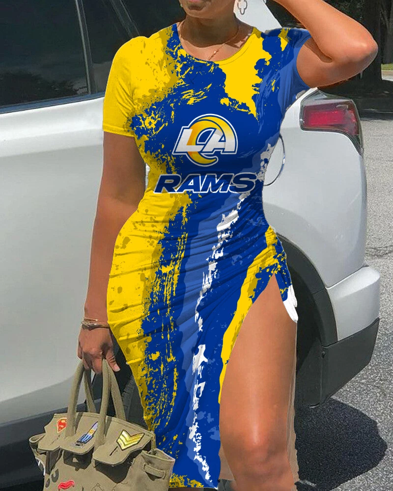 Los Angeles Rams Women's High Slit Dress Bodycon Slide Split