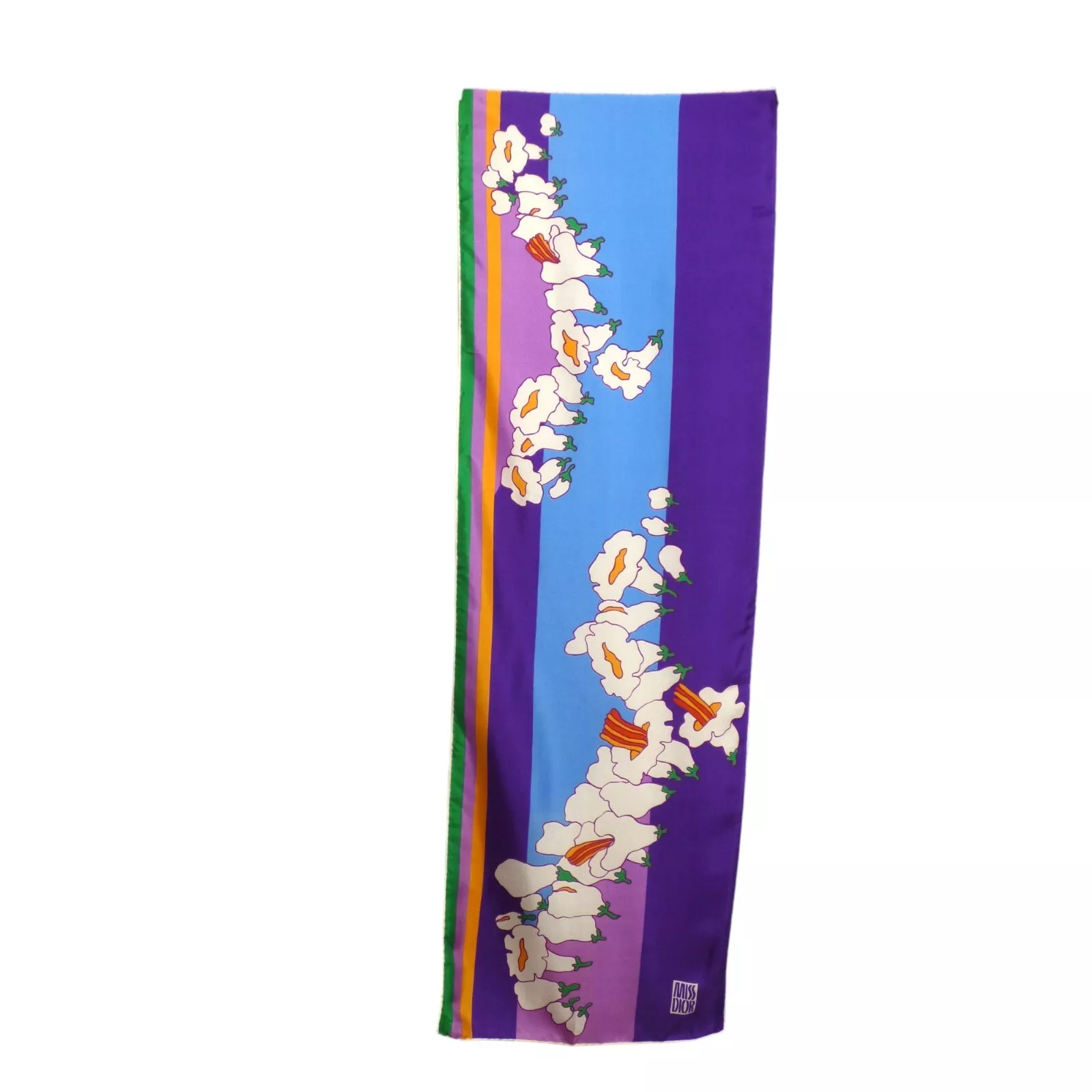 MISS DIOR   Foulard imprimé floral en soie violette années 80
