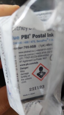 Dm475 Genuine Pitney Bowes Blue ink 765-9SB - DM300 DM400 DM475- 45ml sealed ...
