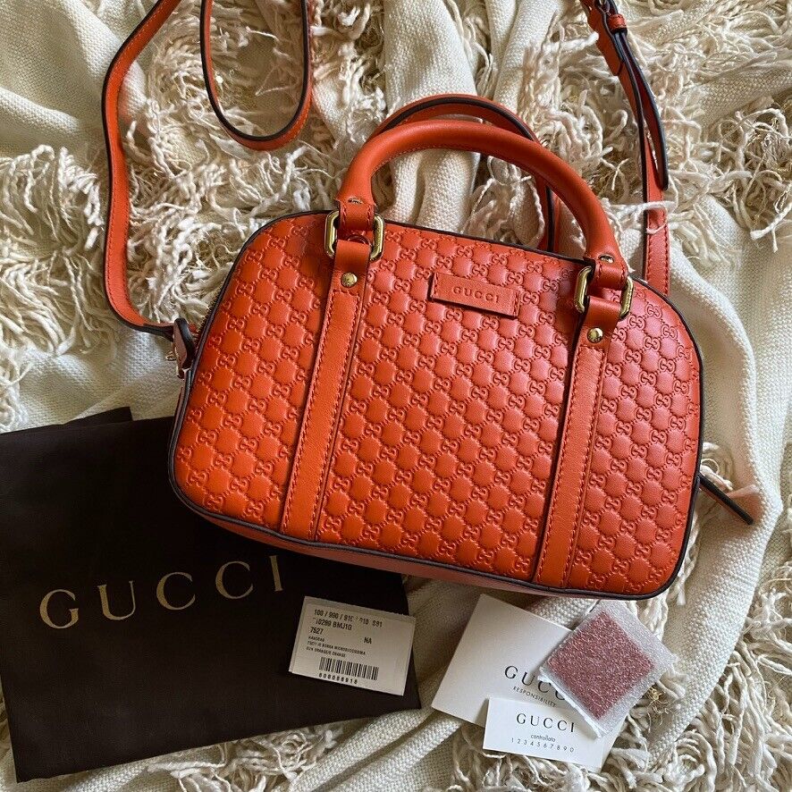 Gucci Mini Dome Microguccissima GG Leather Crossbody Top Handle Bag Red