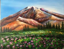 Oil painting LANDSCAPE SUMMER MOUNTAINS WITH FOREST ORIGINAL Art on canvas