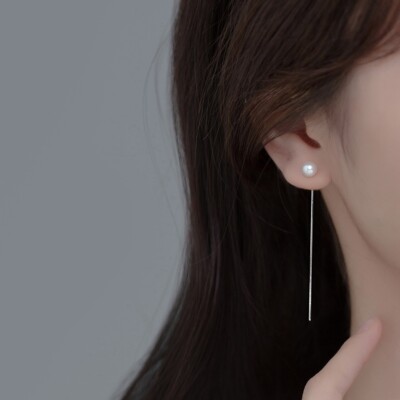 Elegante 925 Silber Ohrstecker mit Süßwasserperle, Lange Damen Ohrhänger