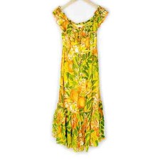 Farm Rio Tangerines Midi Dress Womens Green Orange Off Shoulder Ruffle NWT XS
