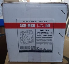 Box 50 Orbit 4SB-MKO 4" Square Box 1.5" Deep Ten 1/2” KOs Six MKOs Raised Ground