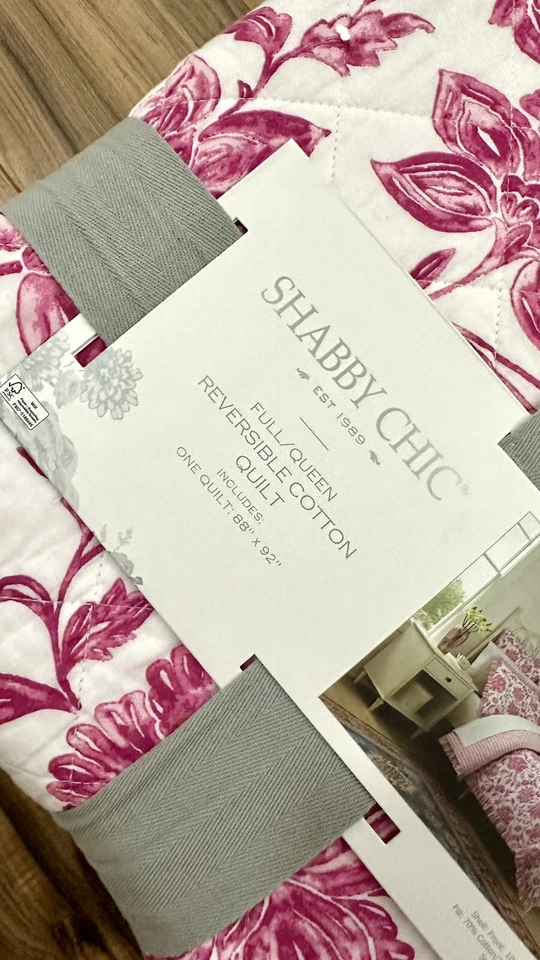 Потертый шик Rachel Ashwell королева лоскутное одеяло | хлопок | фермерский дом цветочная полоса | розовый - Изображение 3 из 4