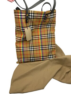 Burberry Vintage Rainbow Nova Check Pride Large Shopper Tote New