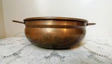 Antique Vtg Handmade Copper Pot Planter w/Dovetail Seam & Handles