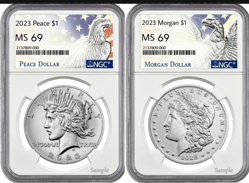 2023 P  MORGAN & PEACE Silver Dollar NGC MS69 2 Coin Set uncirculated - Presale#