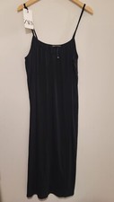 Zara Women’s Strappy Ribbed Maxi Dress in Black Size M Stretchy Oversized NWT