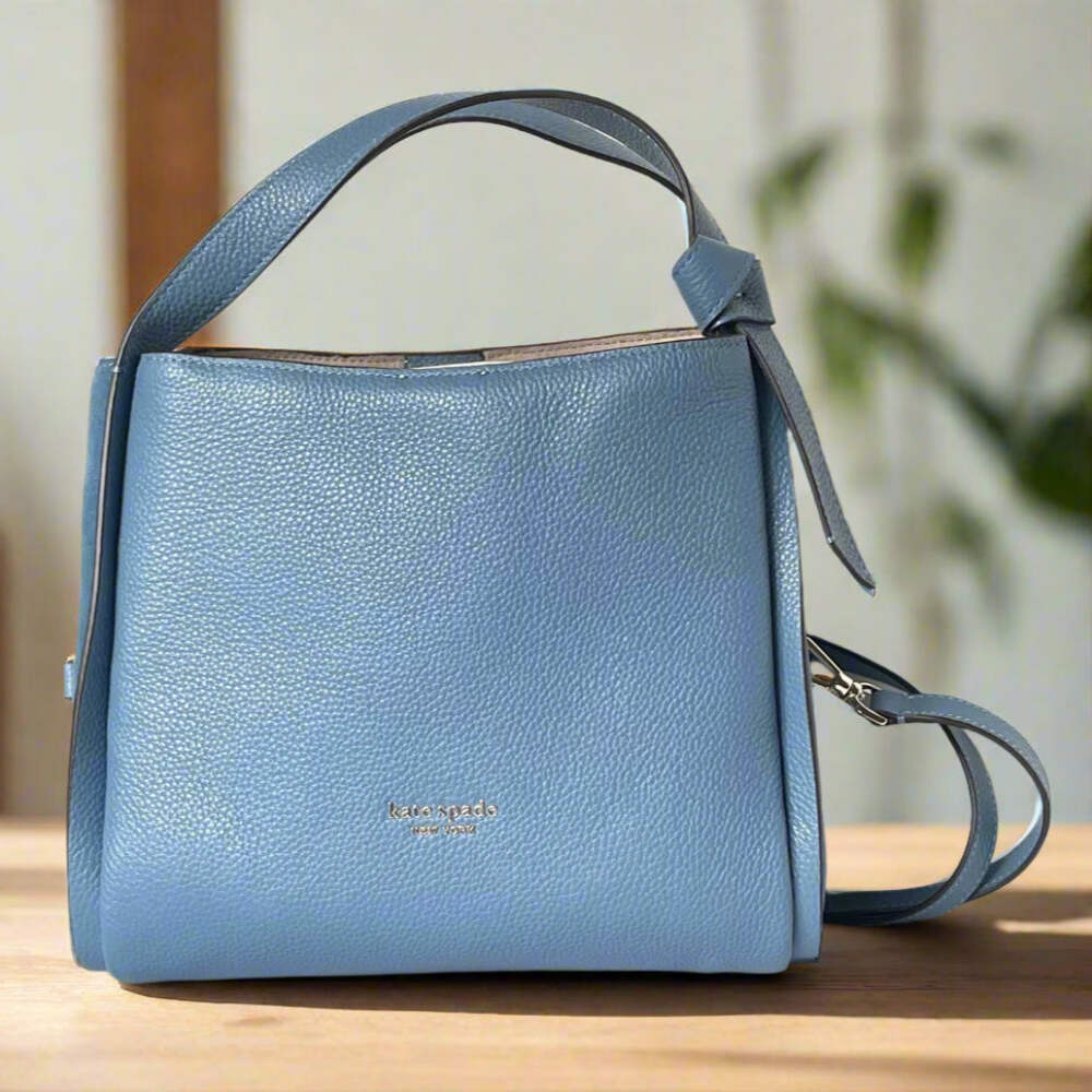 Kate Spade Knott Medium Crossbody Blue Leather Suede Satchel