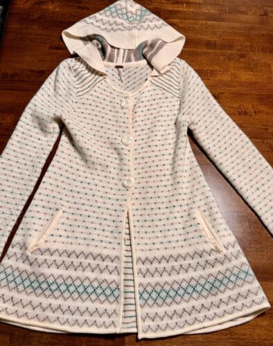 Free People Cardigan Long Sleeve Fair Isle Knit Hooded Knee Length Sweater M
