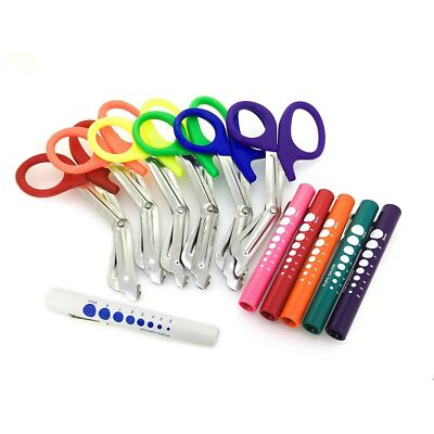Assorted Rainbow 6 Pcs Pink EMT First Responder 7.5'' Shears + Penlights German G