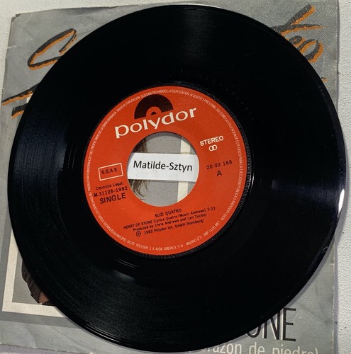 SUZI QUATREO Heart of stone/ corazon de piedra  Vinyl 45 rpm 7” Spain - Rock pop - Picture 3 of 4