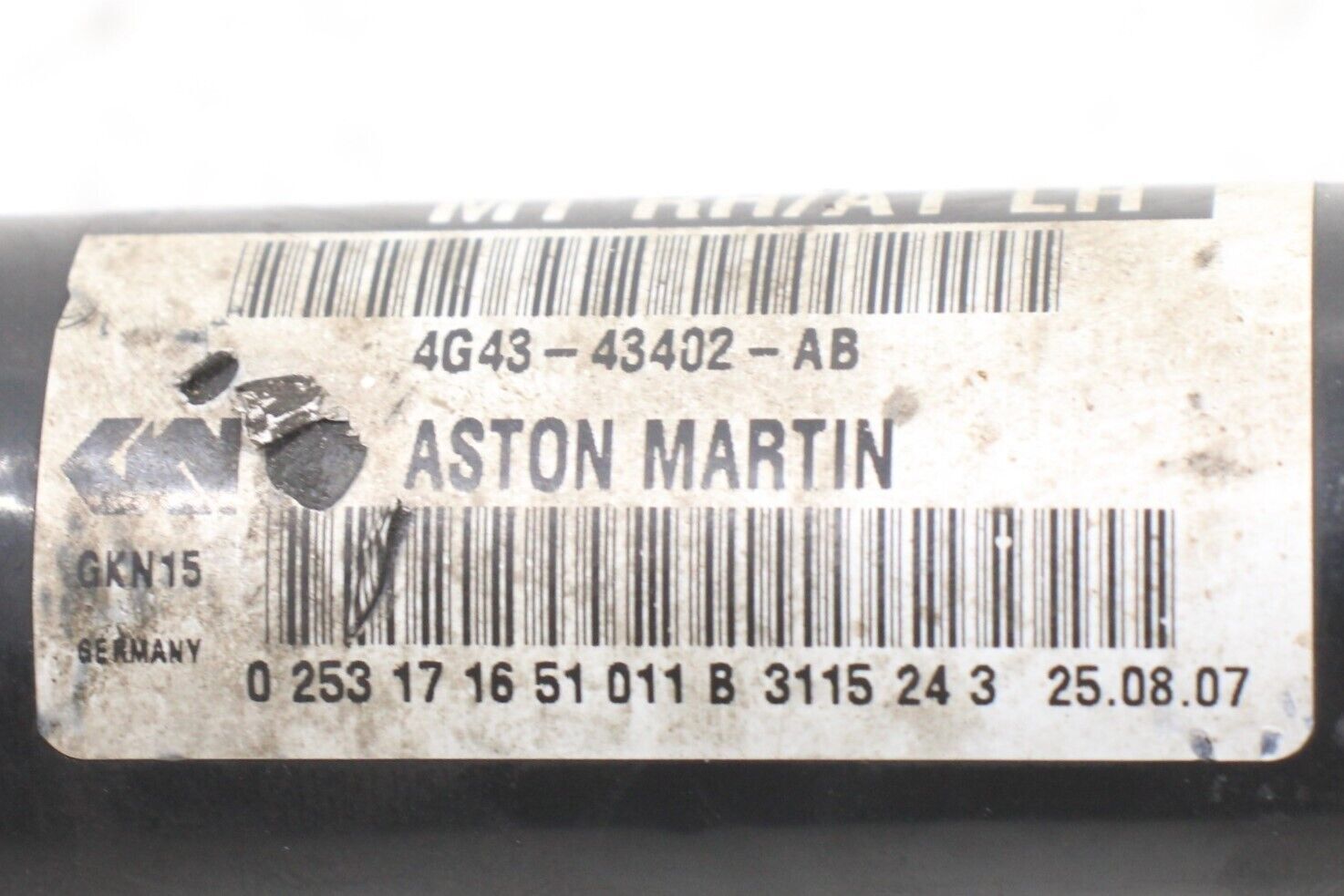 2007 - 2010 ASTON MARTIN V8 VANTAGE REAR RIGHT SIDE AXLE SHAFT HALFSHAFT OEM
