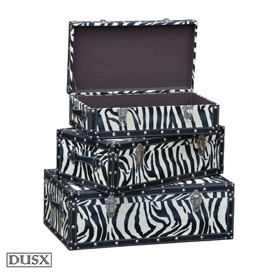 Grand Safari Travel Trunks Set Three Zebra Leathrette Trunk Locks