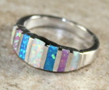 SILVER Elegant Blue, White  Pink Fire Opal Rainbow Ring Size 7, WR41401