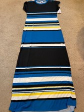 NWT Lularoe Maria S Black White & Blue Striped Full length Dress GORGEOUS pretty